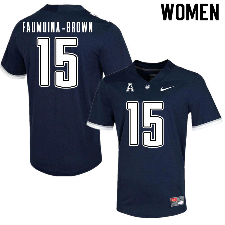 Women #15 Tui Faumuina-Brown Uconn Huskies College Football Jerseys Sale-Navy
